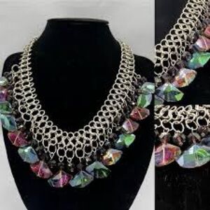 Czech Glass Silver Tone Dramatic Statement Necklace Heavy